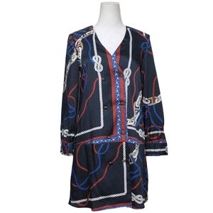 Zara Navy Blue Red and White Rope-Print Mini Dress Size XS